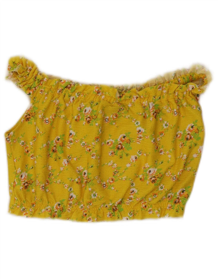 Topshop Womens Off Shoulder Crop Top UK 8 Small Yellow Floral Polyester