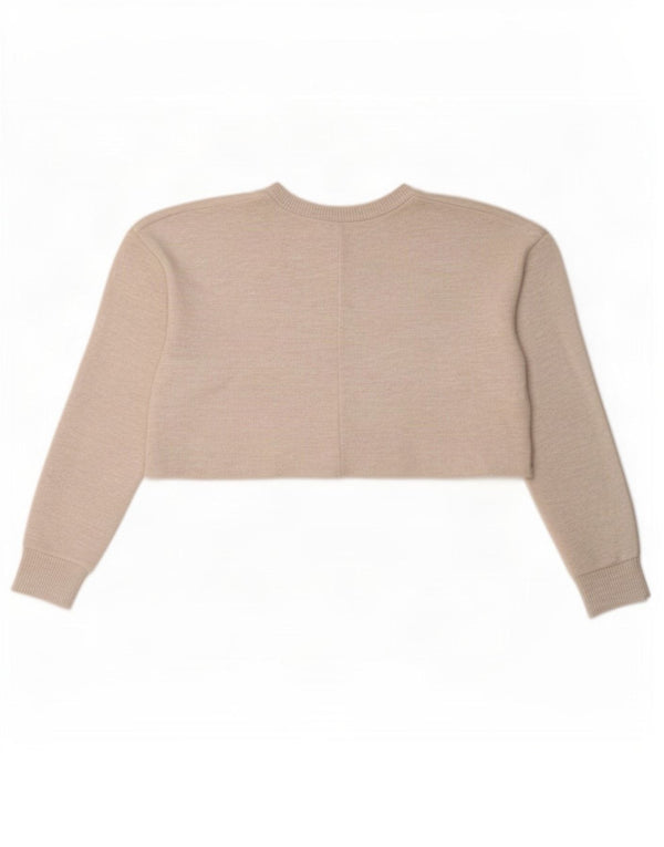 Zara Womens Crop Oversized Top Long Sleeve UK 10 Small Beige Polyester