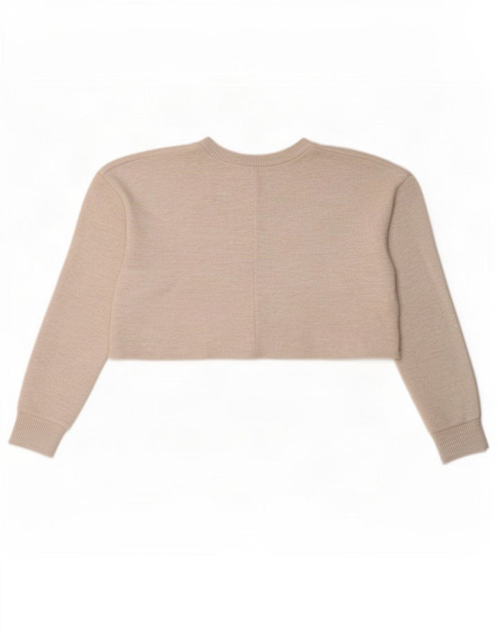 Zara Womens Crop Oversized Top Langærmet UK 10 Small Beige Polyester