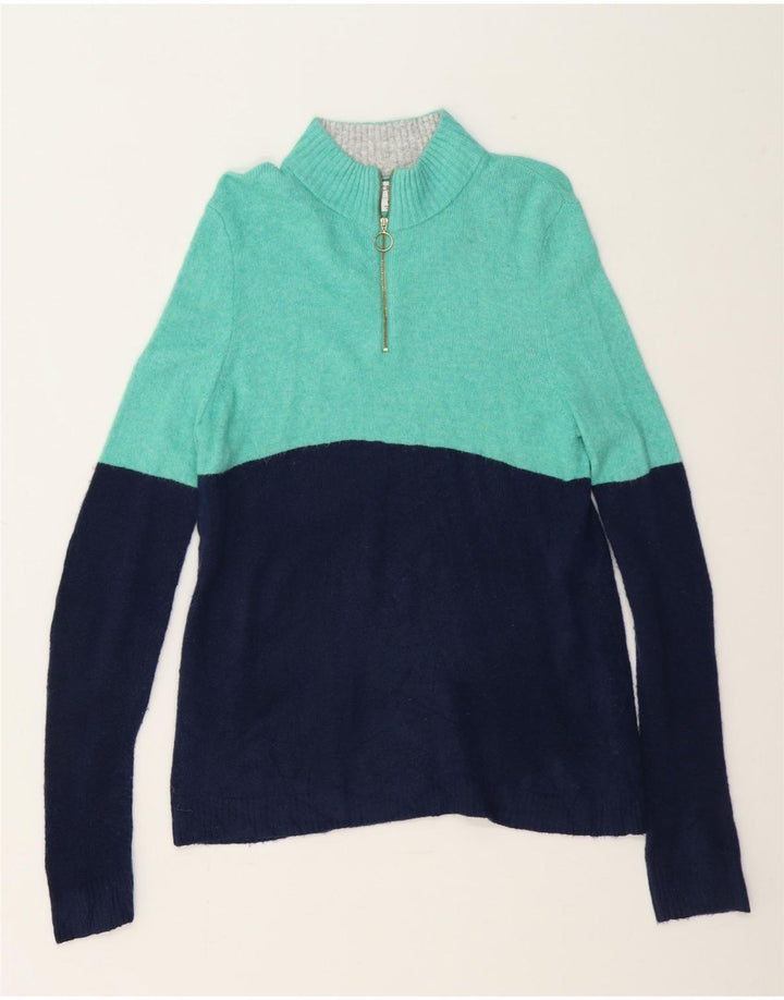 J. CREW Womens Zip Neck Jumper Sweater UK 10 Small Turquoise Colourblock Vintage J. Crew and Second-Hand J. Crew from Messina Hembry 