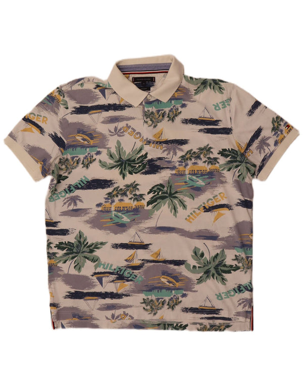Tommy Hilfiger Herre grafisk poloshirt XL Off White Bomuld Hawaiian