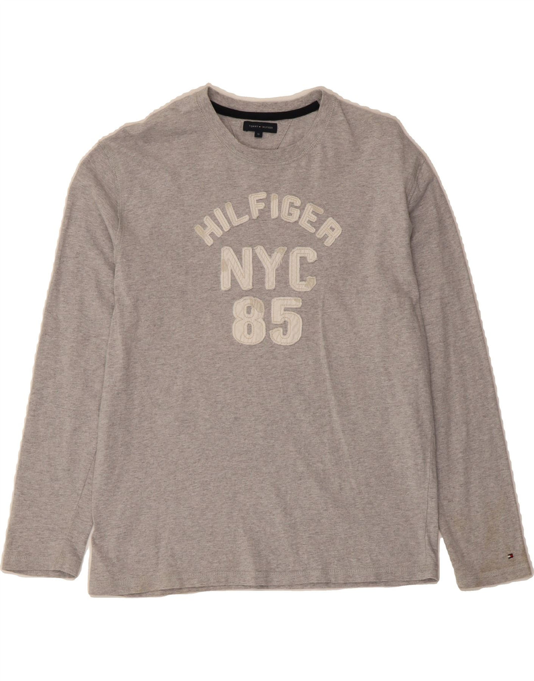 TOMMY HILFIGER Boys Graphic Top Long Sleeve 15-16 Years Grey Cotton Vintage Tommy Hilfiger and Second-Hand Tommy Hilfiger from Messina Hembry 