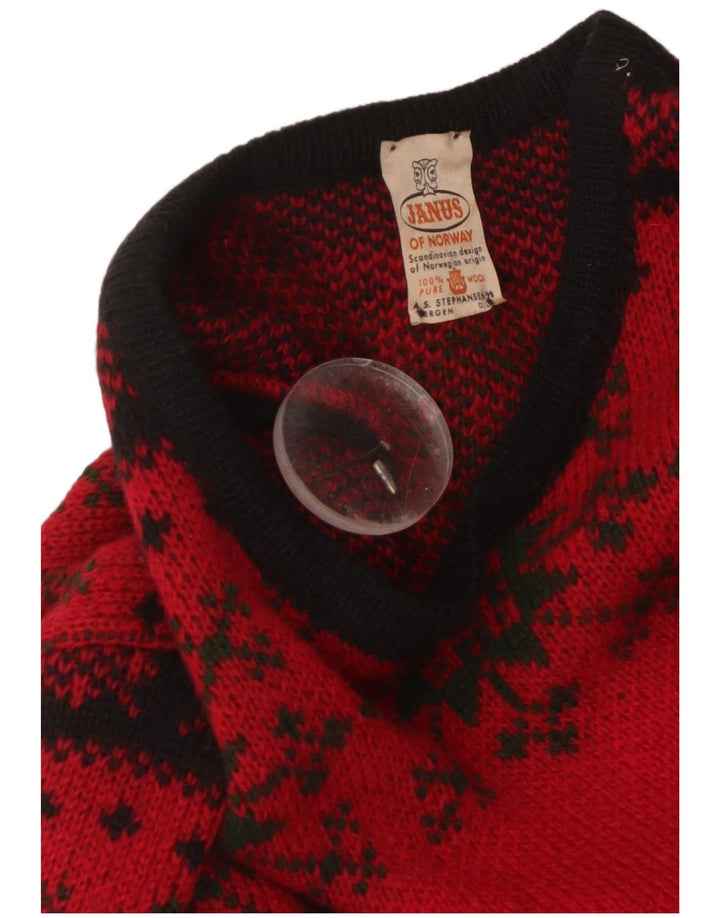 JANUS Herre Crew Neck Jumper Sweater IT 50 Medium Red Fair Isle Wool