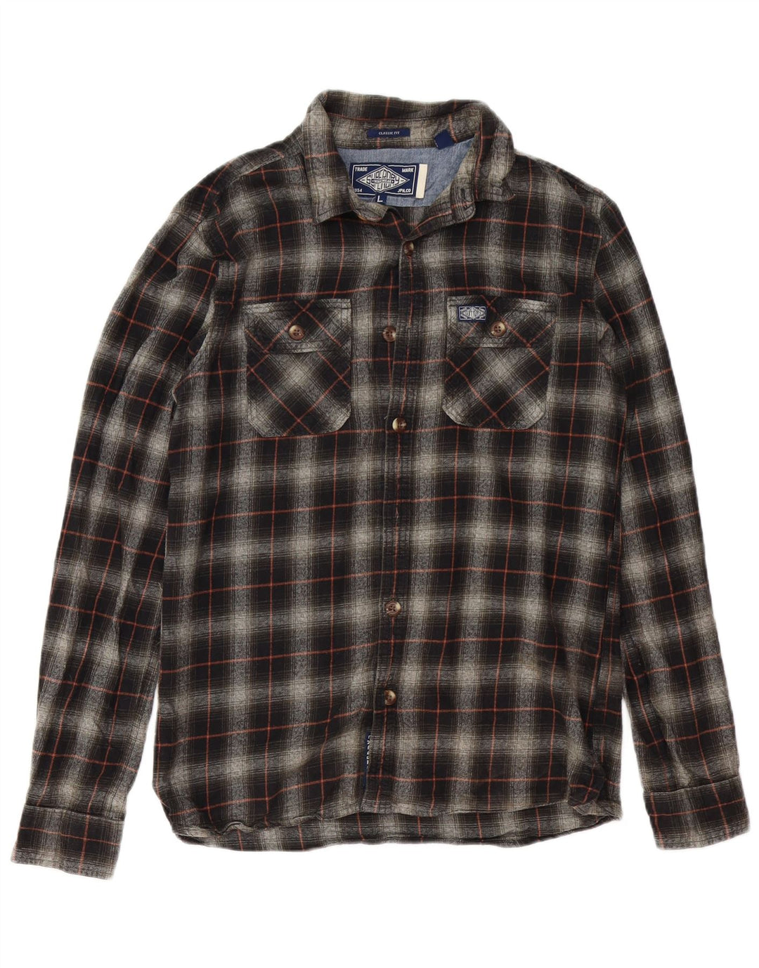 SUPERDRY Herre Classic Fit Flanellskjorte Stor sort ternet bomuld