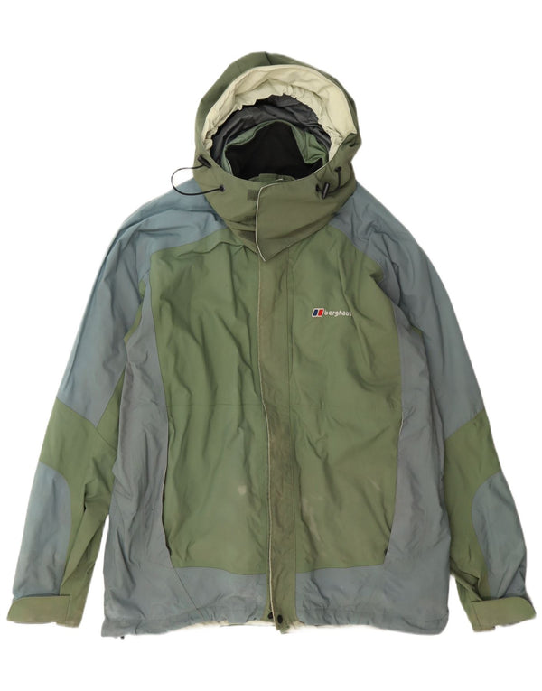 Berghaus Regnjakke med hætte til mænd UK 40 Stor Grøn Colourblock Nylon
