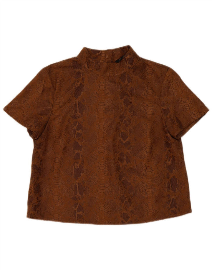 Zara Damebluse Top UK 14 Medium Brown Animal Print Polyester
