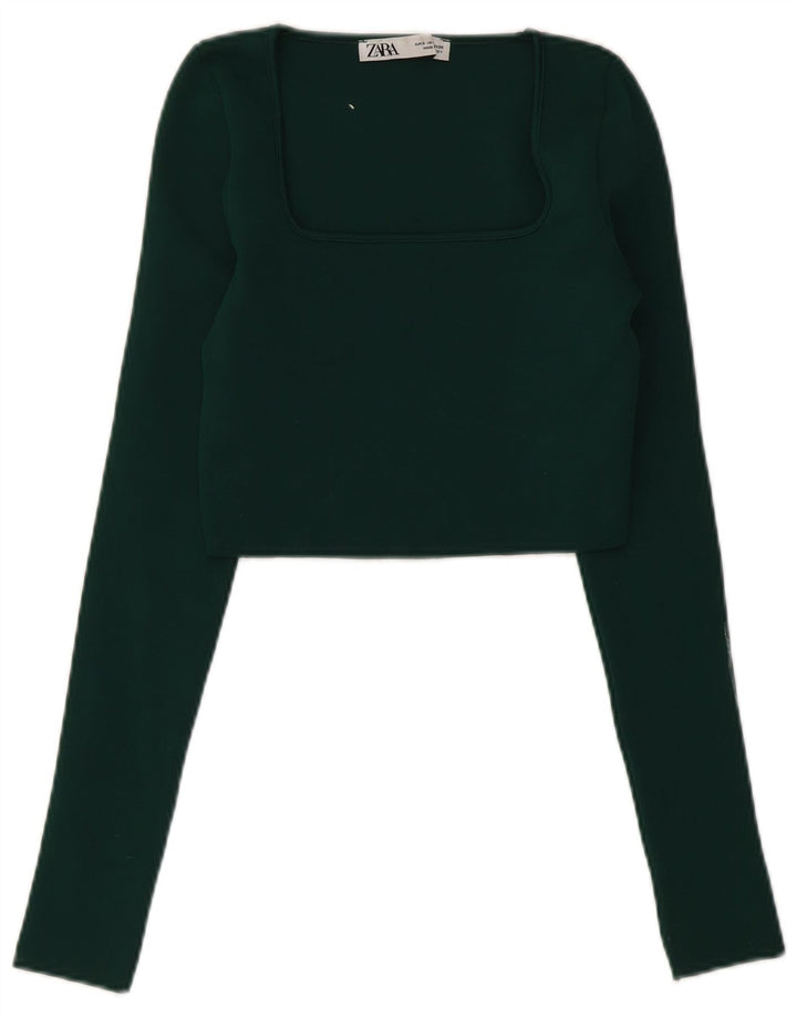 Zara Womens Crop Top Langærmet UK 8 Small Green Polyester