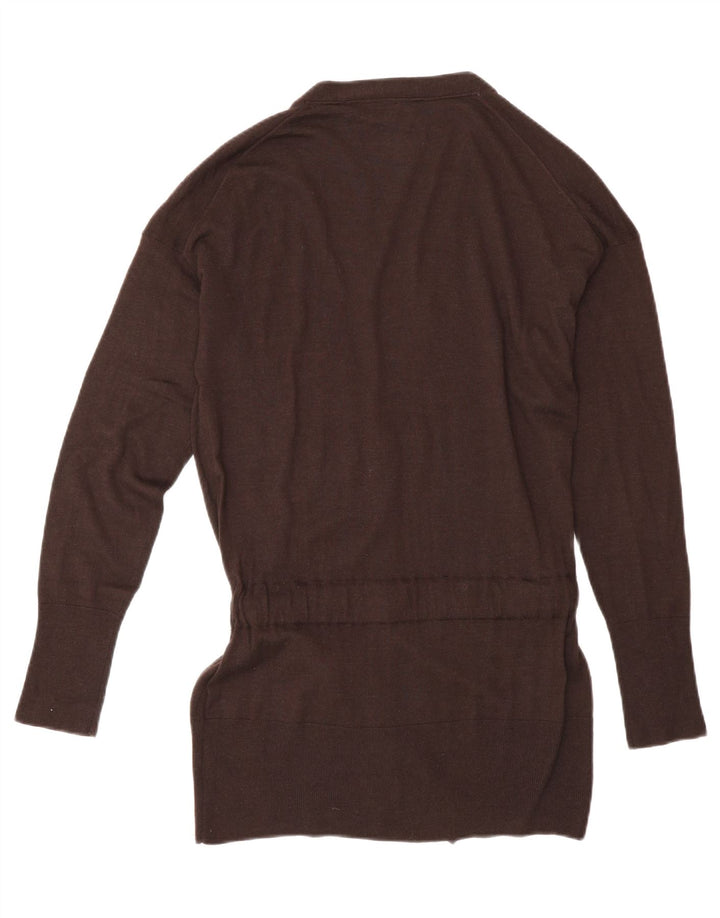 Massimo Dutti Dame Longline Cardigan Sweater UK 14 Stor Brun Uld