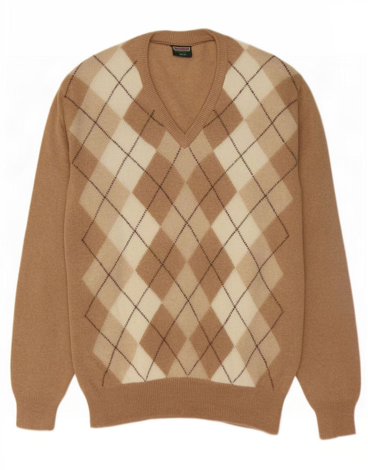 WESTBURY Herre V-hals sweater IT 52/54 Large Beige Argyle/Diamond