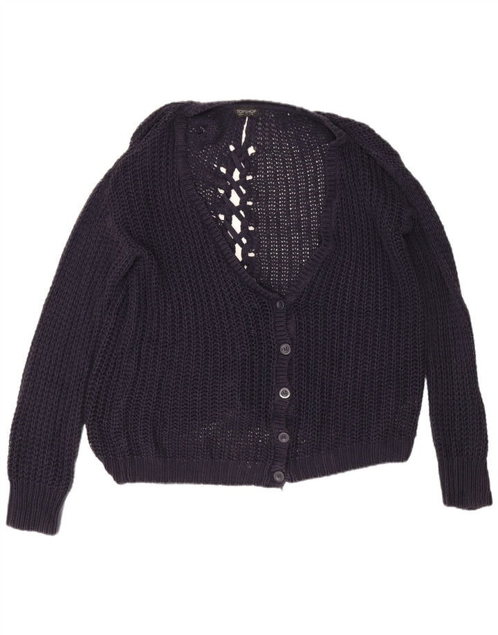 Topshop Dame Oversized Hæklet Cardigan Sweater UK 12 Medium Navy Blue
