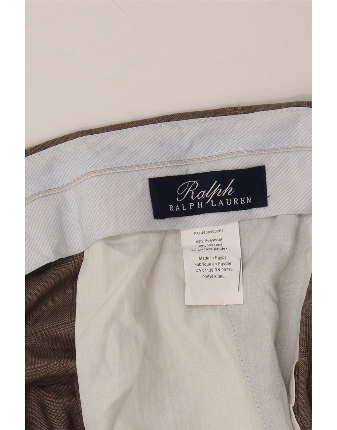 RALPH LAUREN Mens Straight Suit Trousers W36 L30 Brown Check Polyester Vintage Ralph Lauren and Second-Hand Ralph Lauren from Messina Hembry 