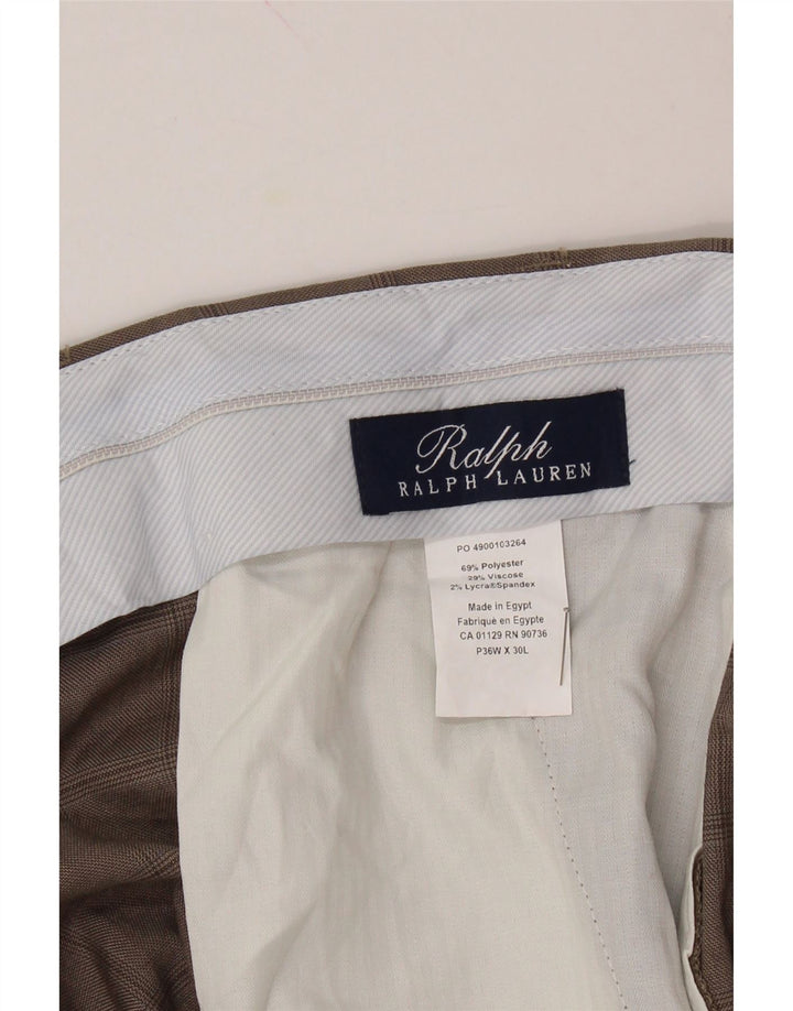 RALPH LAUREN Mens Straight Suit Trousers W36 L30 Brown Check Polyester Vintage Ralph Lauren and Second-Hand Ralph Lauren from Messina Hembry 