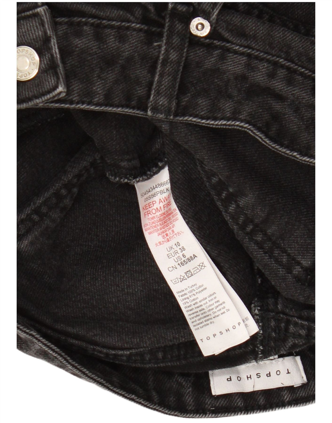 TOPSHOP Dame denimnederdel UK 10 Small W26 Black Bomuld