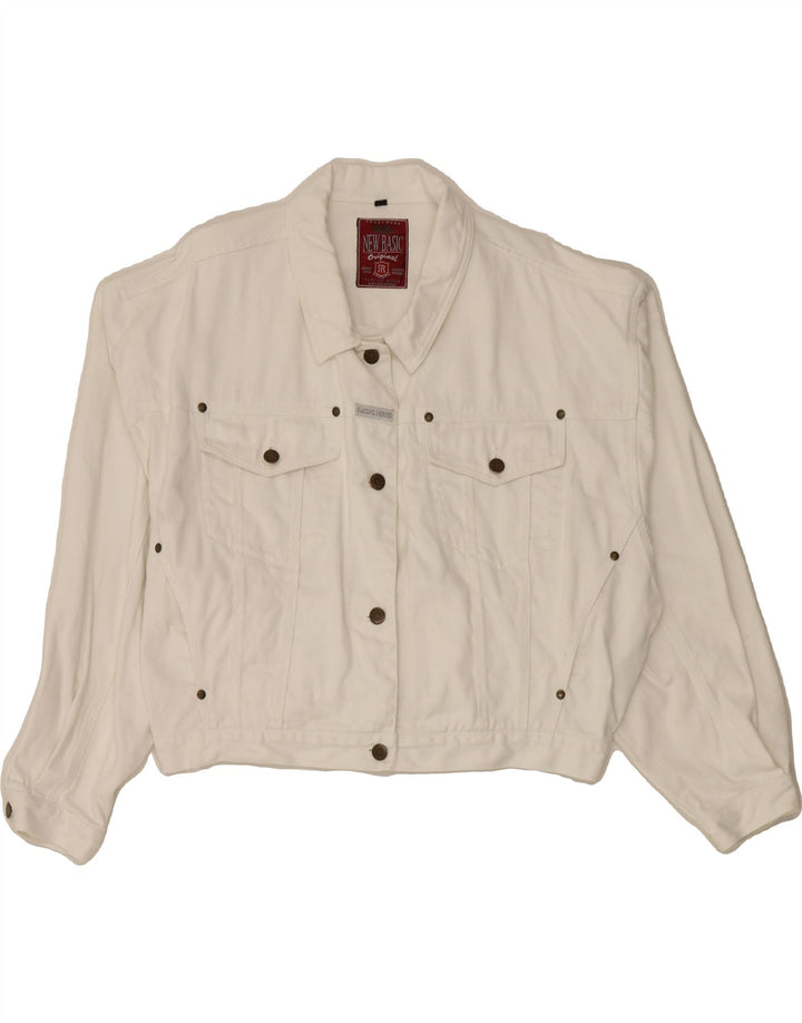 VINTAGE Womens Oversized Denim Jacket IT 42 Medium White Cotton Vintage Vintage and Second-Hand Vintage from Messina Hembry 