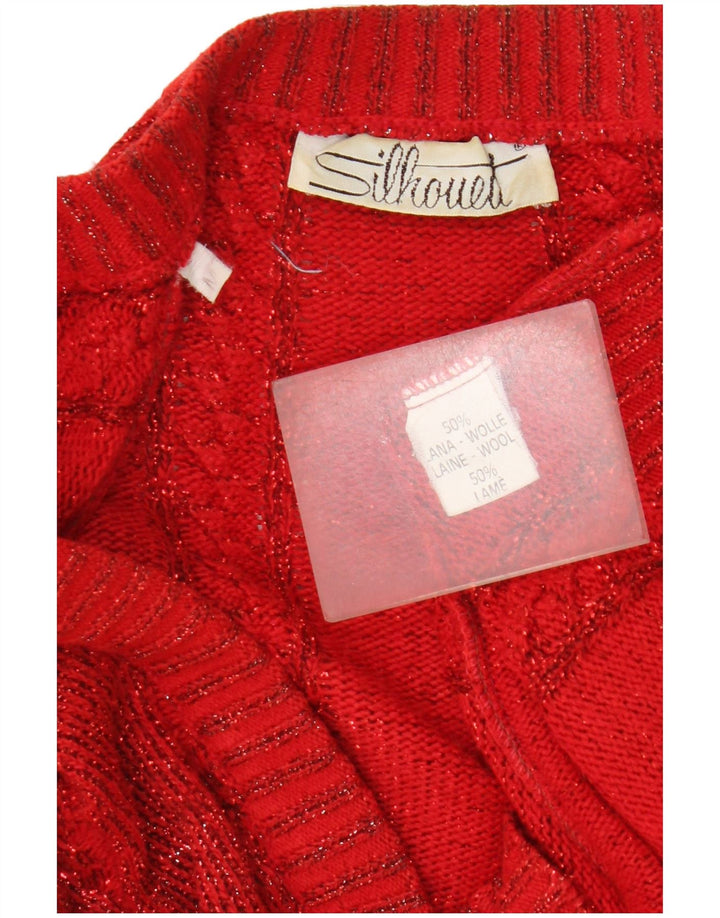 Silhouette Dame Loose Fit Cardigan Sweater UK 14 Medium Rød Uld