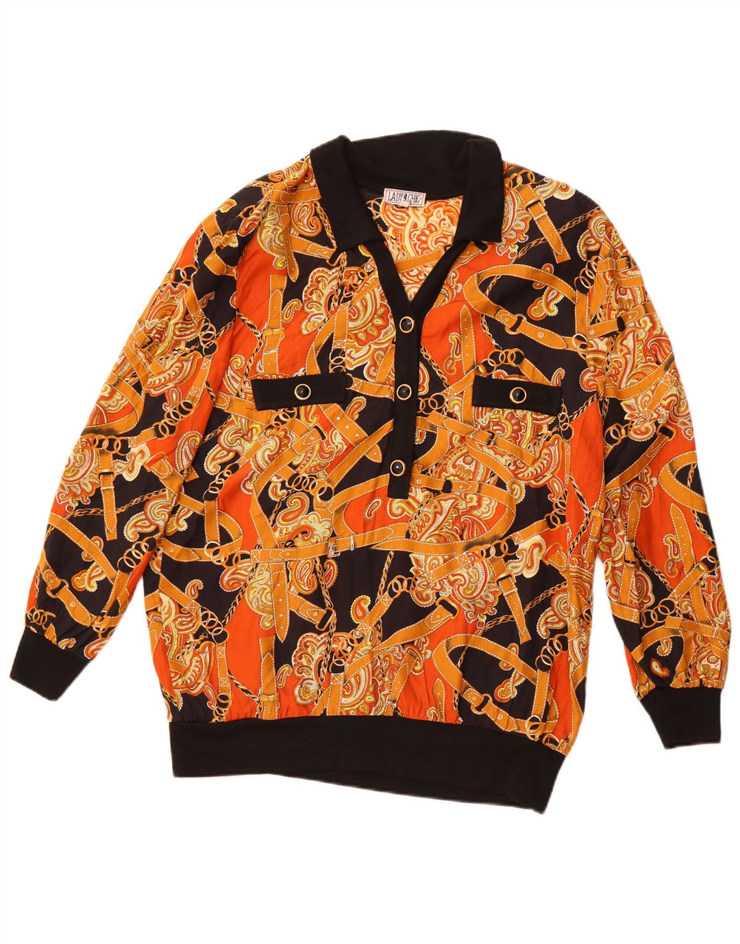 VINTAGE Dame Abstrakt mønster Pullover Bluse IT 50 XL Orange
