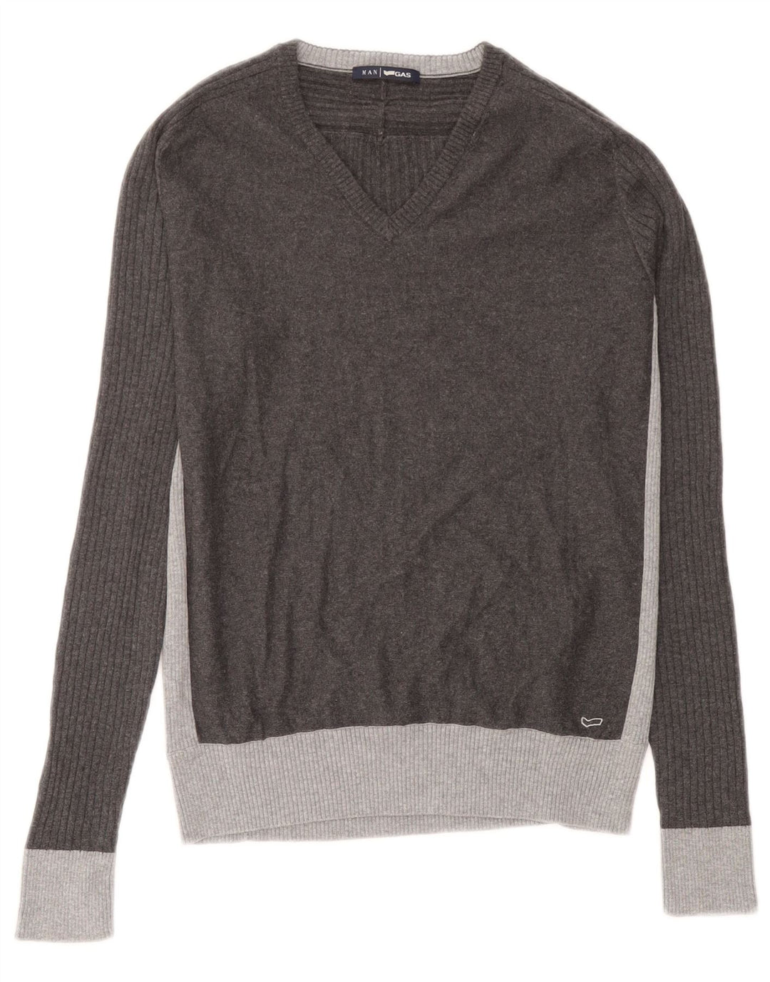 Gas Herre V-hals sweater Medium Grå Colourblock Bomuld