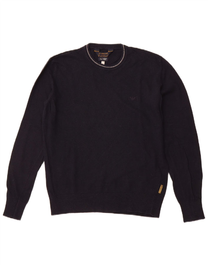 ARMANI JEANS Herre Crew Neck Jumper Sweater Medium Navy Blue Viscose
