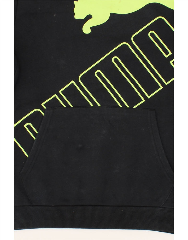PUMA Mens Graphic Hoodie Jumper Small Black Cotton Vintage Puma and Second-Hand Puma from Messina Hembry 