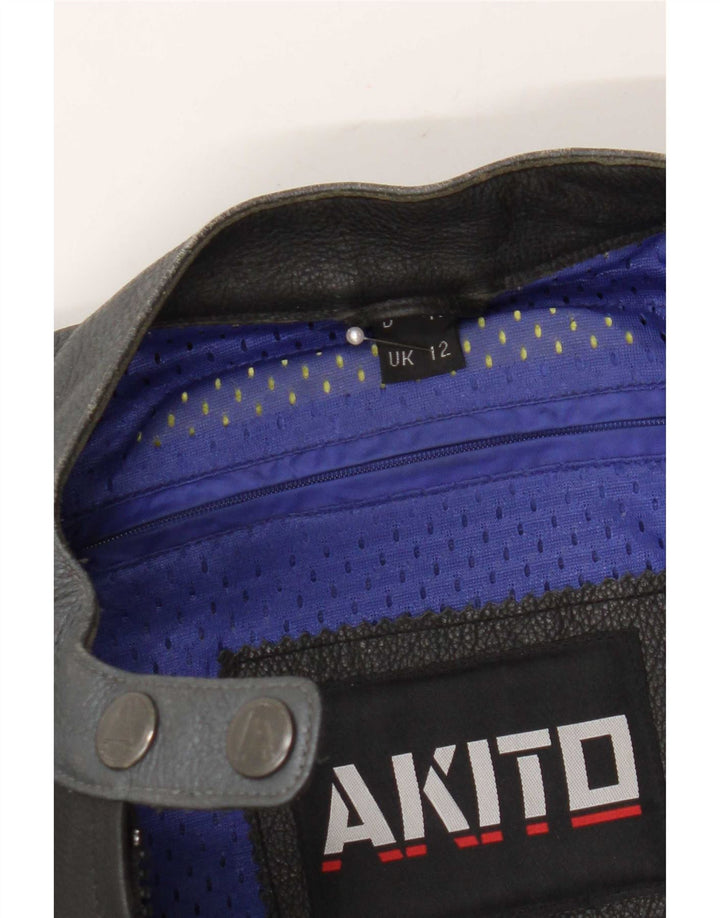 Akito Womens Graphic Læder Racer Jacket UK 12 Medium Black Colourblock