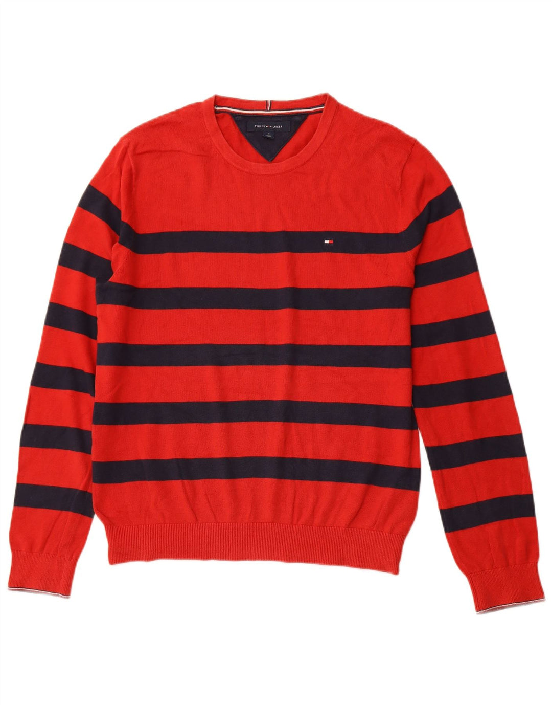 TOMMY HILFIGER Herre sweater med rund hals, mellemrød stribet bomuld