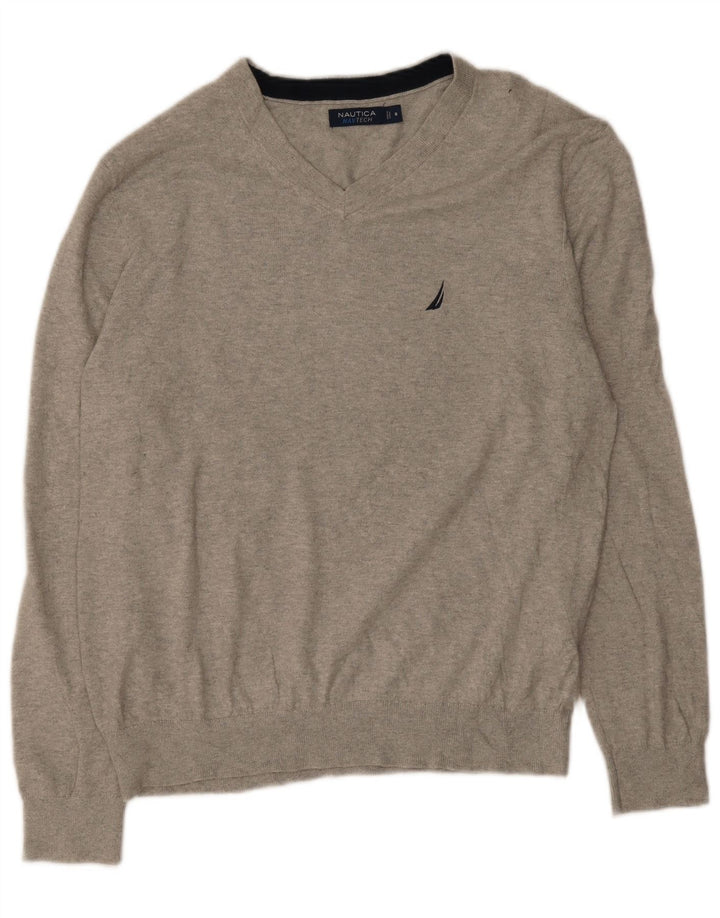 Nautica Herre V-hals sweater Medium Grå Bomuld