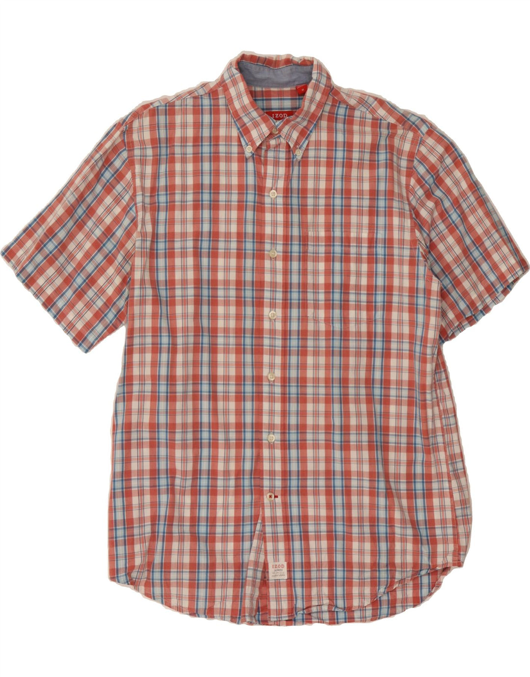 IZOD Mens Short Sleeve Shirt Medium Red Check Cotton Vintage Izod and Second-Hand Izod from Messina Hembry 