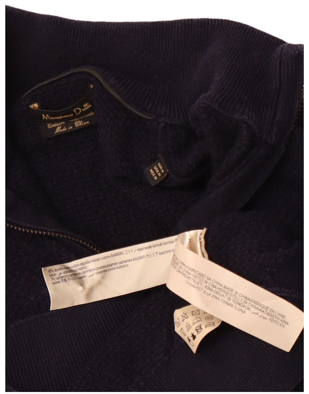 MASSIMO DUTTI Dame sweater med lynlås-hals UK 12 Medium Navyblå Bomuld