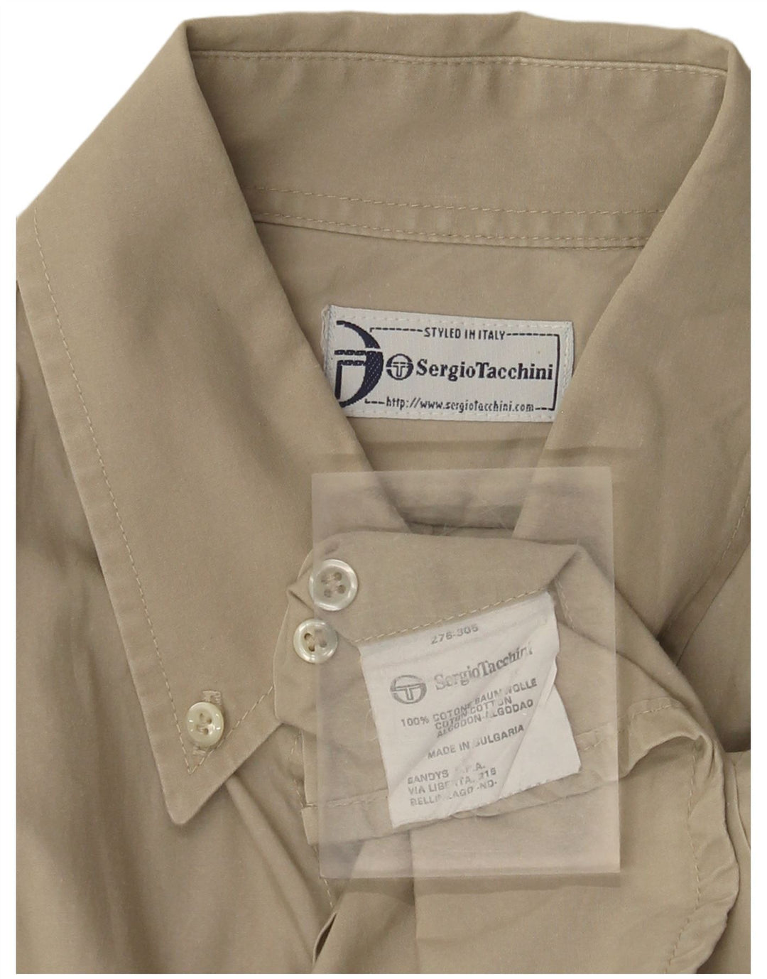 Sergio Tacchini Kortærmet Herreskjorte Stor Khaki Bomuld