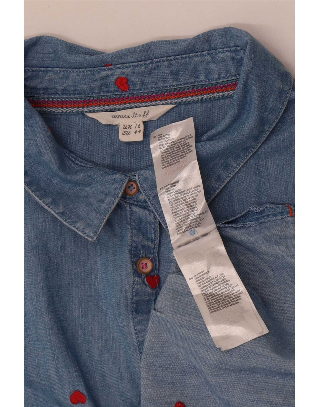 White Stuff Kvinders Abstrakt mønster Skjorte UK 16 Large Blue Cotton