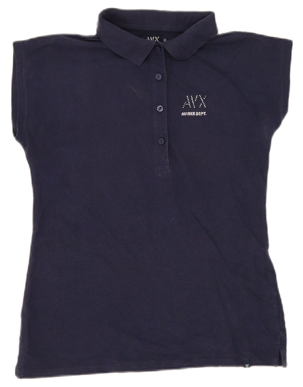 Avirex Dame Polo Shirt UK 12 Medium Navy Blue Bomuld
