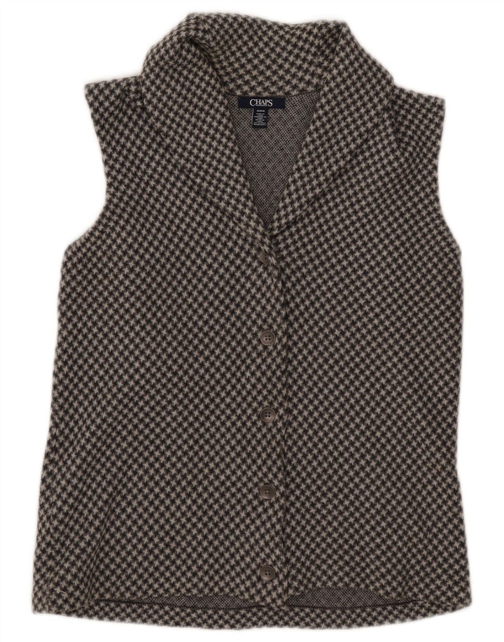 Chaps Dame ærmeløs cardigan Top UK 14 Medium Grey Houndstooth Bomuld