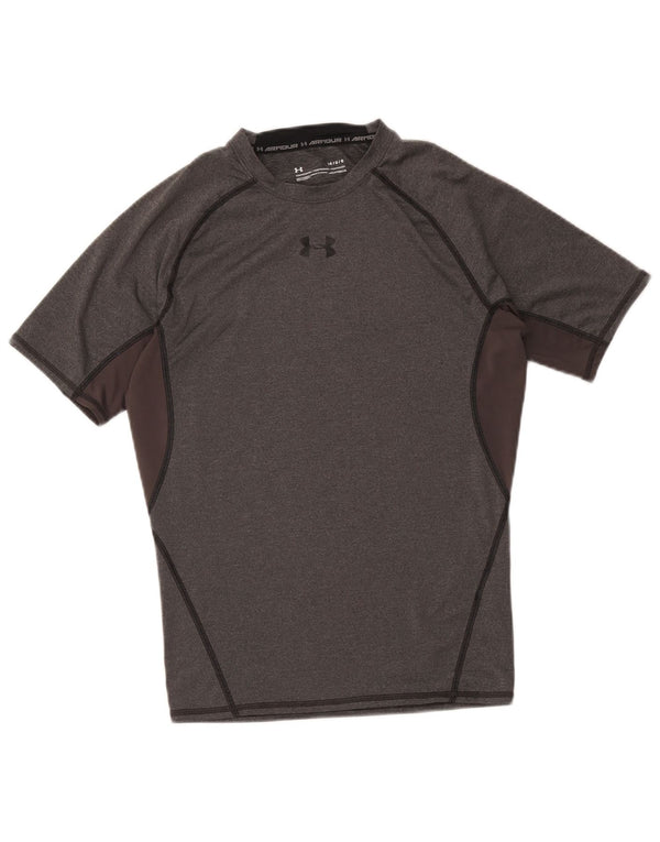 Under Armour Dame Heat Gear T-Shirt Top UK 14 Large Grey Colourblock