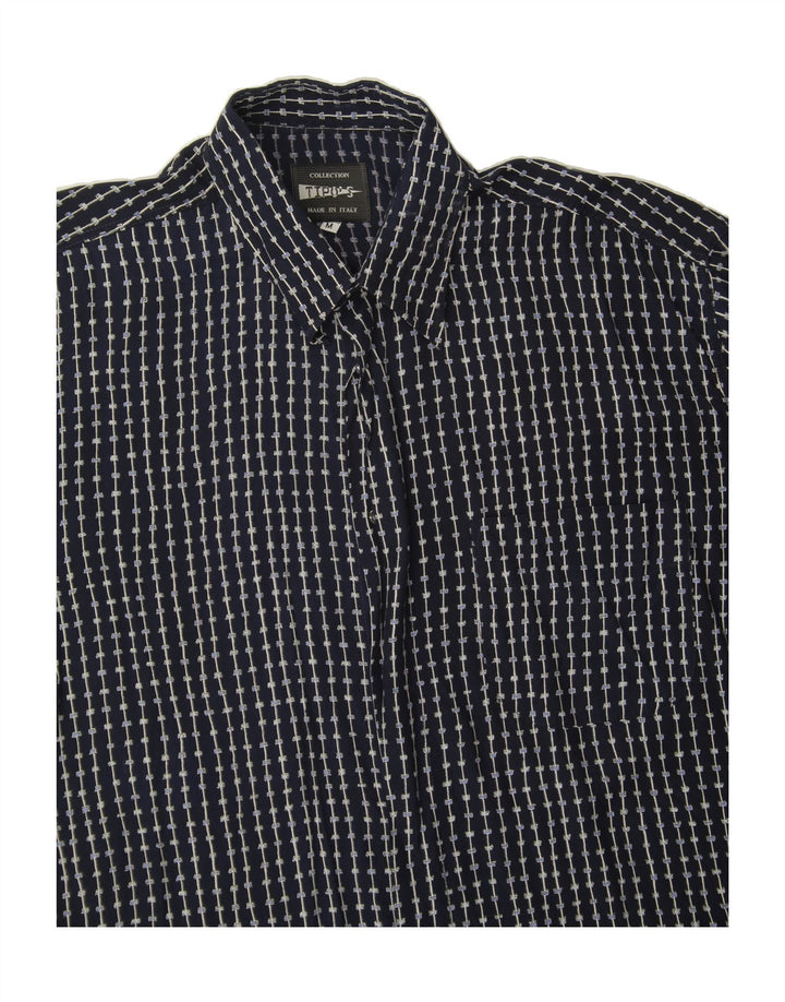 TIPO' S Mens Short Sleeve Shirt Medium Navy Blue Geometric Viscose Vintage Tipo' S and Second-Hand Tipo' S from Messina Hembry 