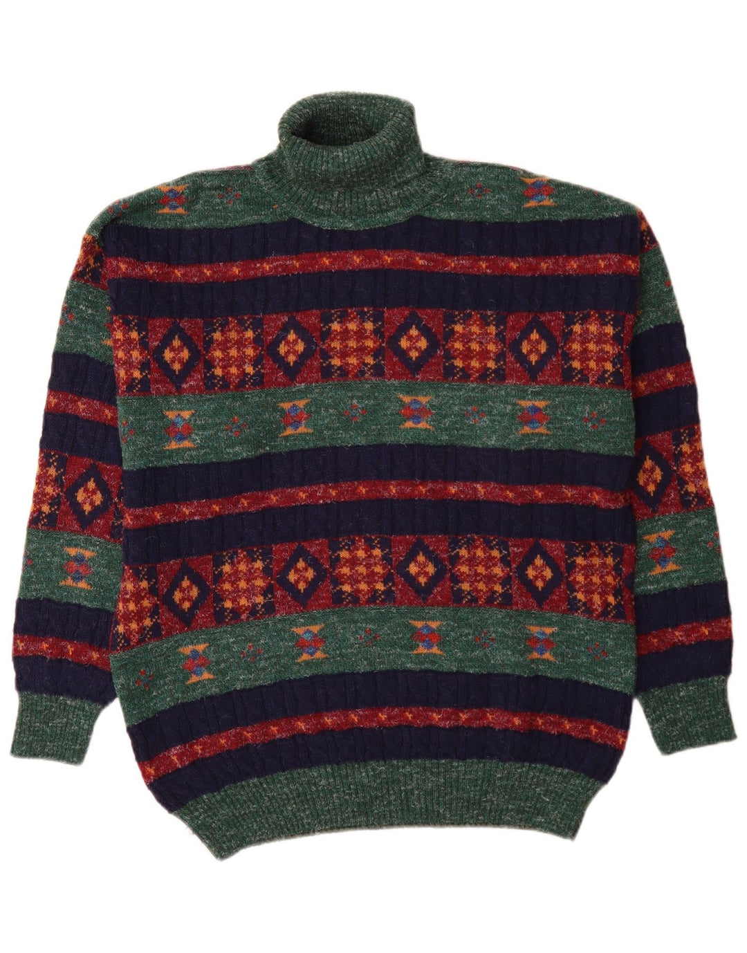 Vintage Herre rullehals sweater mellemgrøn geometrisk alpakauld