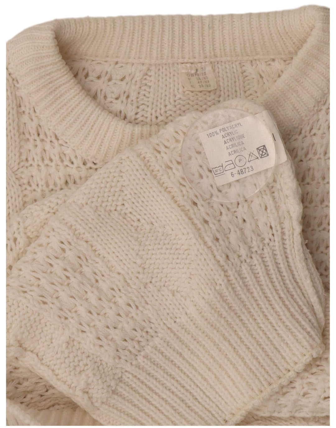VINTAGE Dame sweater med rund hals i overstørrelse UK 10/12 Medium White