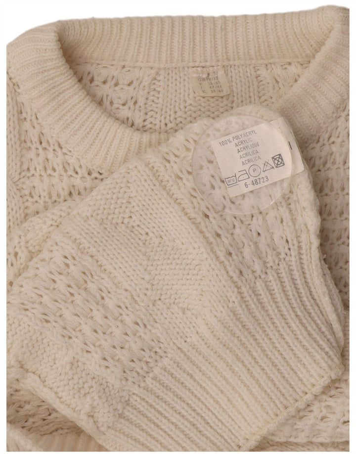 VINTAGE Dame sweater med rund hals i overstørrelse UK 10/12 Medium White