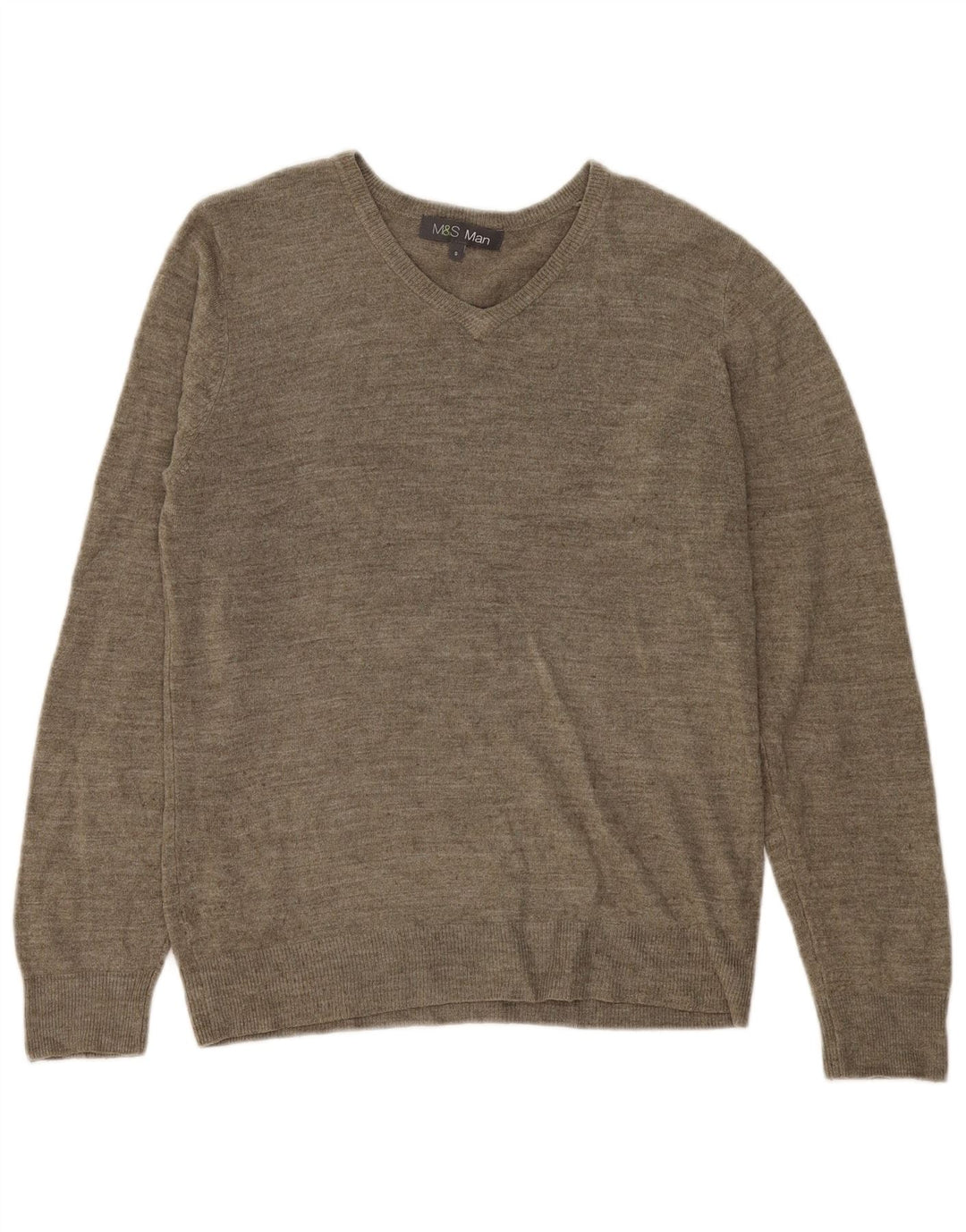 Marks & Spencer Herre V-hals sweater Small Khaki Flecked Acryl