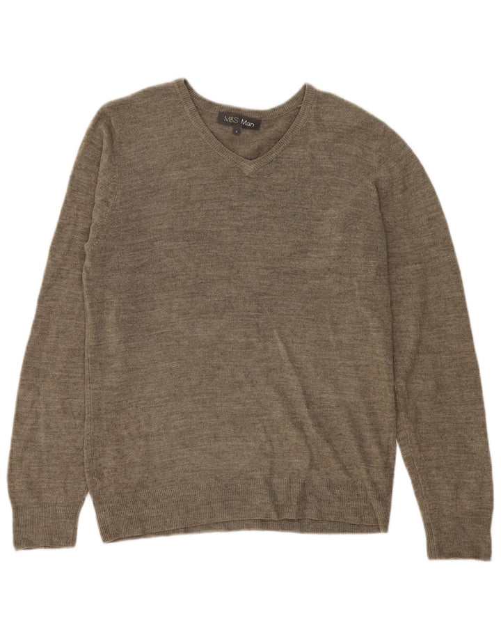 Marks & Spencer Herre V-hals sweater Small Khaki Flecked Acryl
