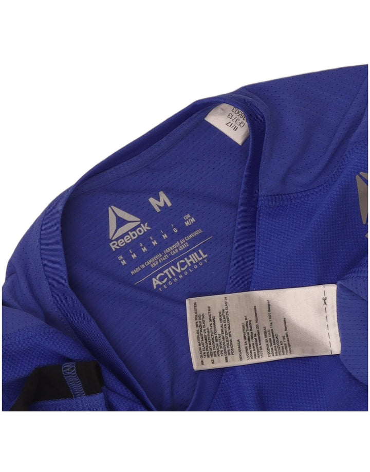 Reebok Dame T-Shirt Top UK 12 Medium Blue Colourblock Polyester