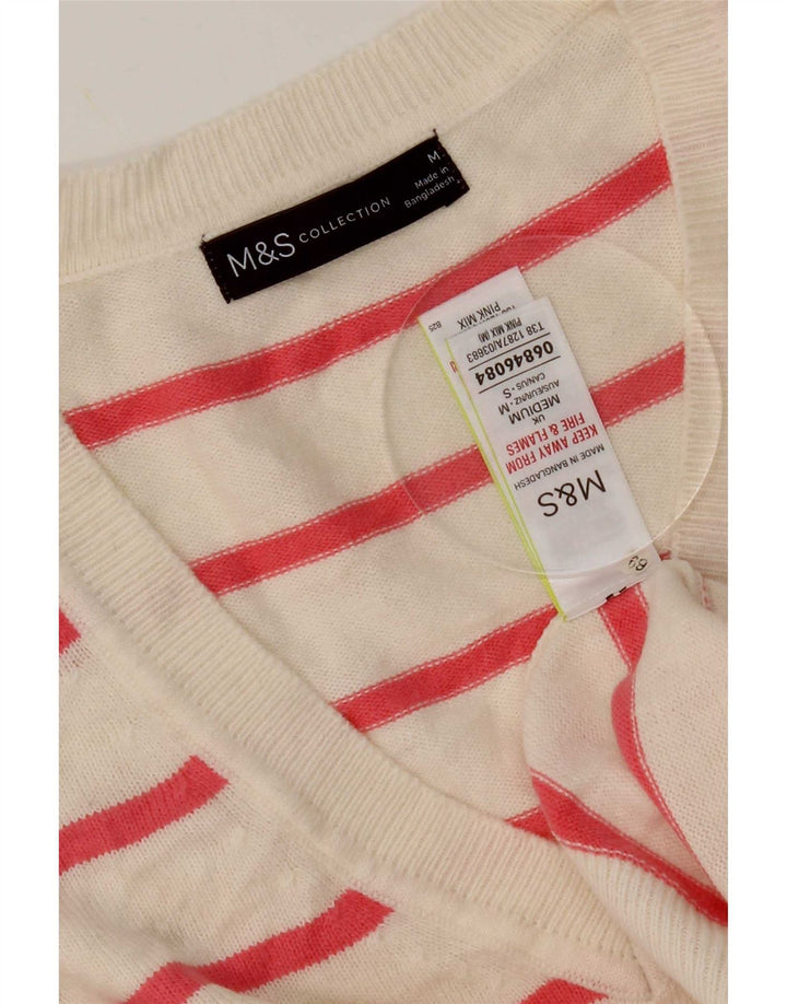 Marks & Spencer Dame V-hals sweater UK 14 Medium Pink Stribet
