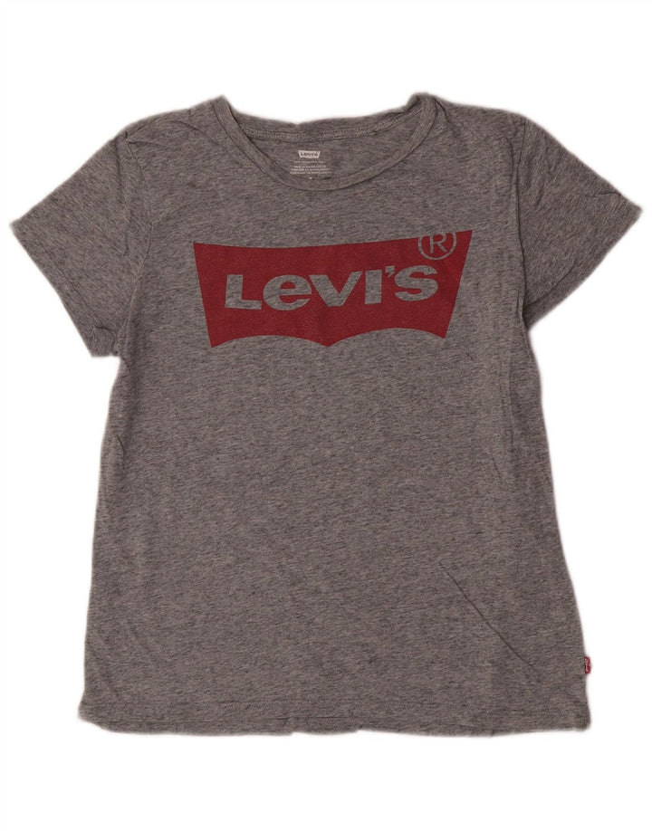 Levi's Grafisk T-shirt top til kvinder UK 14 Mellemgrå flækket bomuld