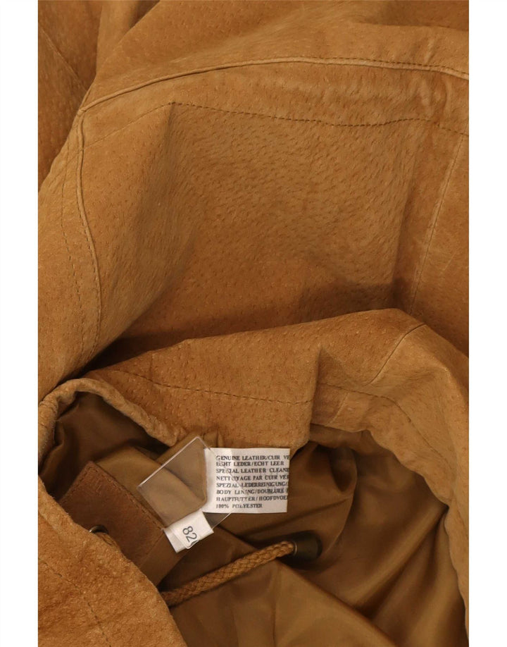 Vintage Dame Oversized Ruskind Overfrakke UK 16 Large Beige Læder