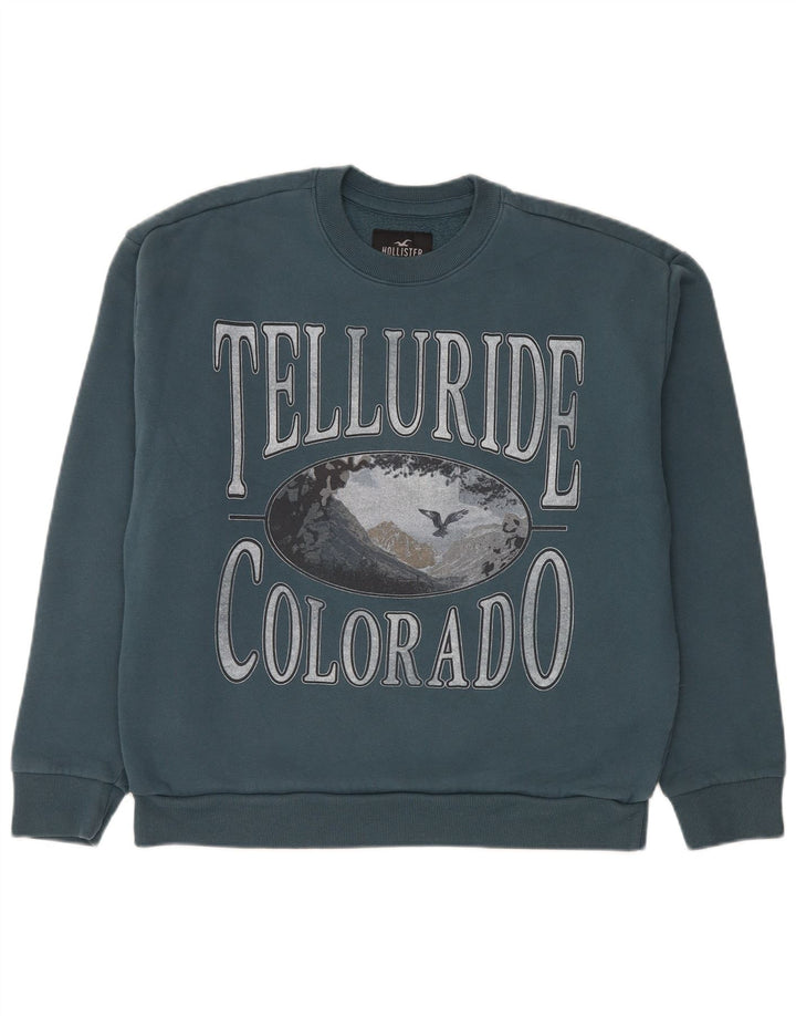 Hollister Herre grafisk sweatshirt jumper stor blå bomuld