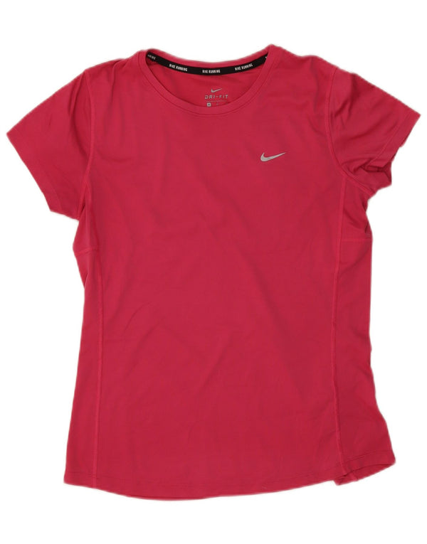 Nike Dame Dri Fit Running T-Shirt Top UK 14 Medium Pink Polyester