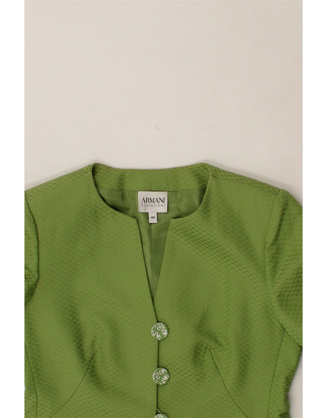 ARMANI COLLEZIONI Womens Crop 3 Button Blazer Jacket IT 44 Medium Green Vintage Armani Collezioni and Second-Hand Armani Collezioni from Messina Hembry 