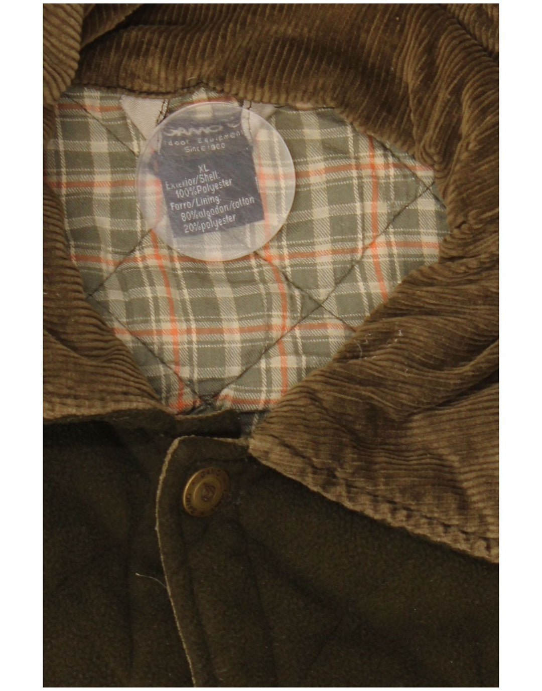 Vintage herre fleece quiltet jakke UK 42 XL Khaki Polyester