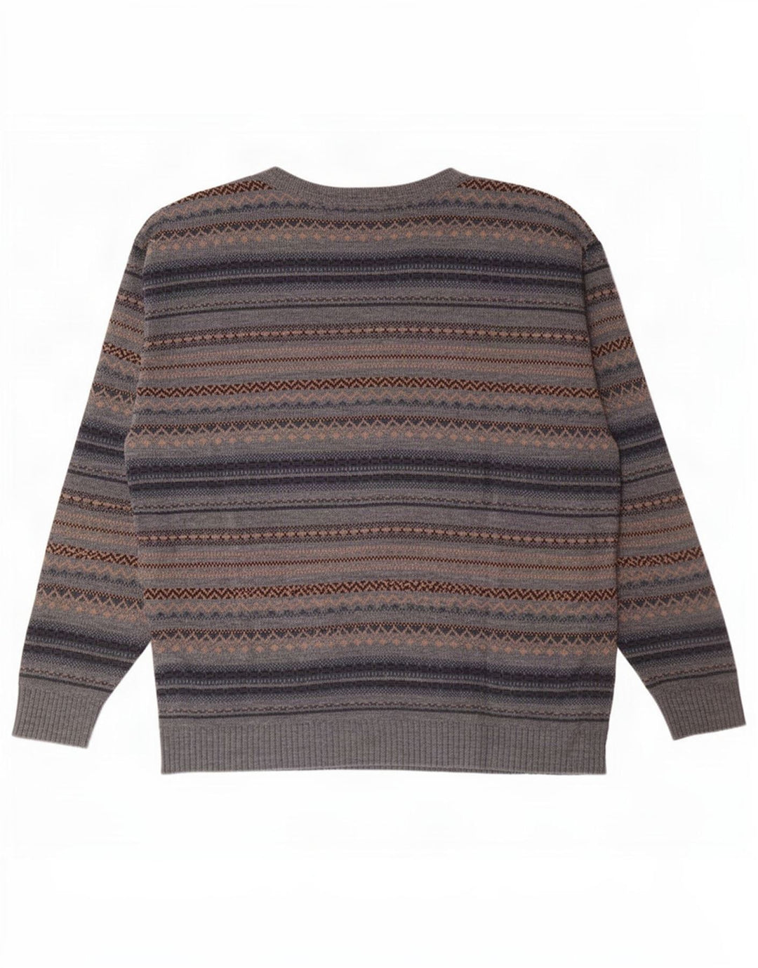 Vintage Herre Boat Neck Jumper Sweater Medium Grey Fair Isle Akryl