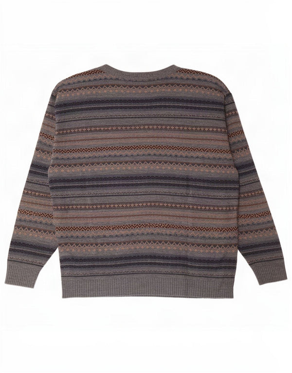 Vintage Herre Boat Neck Jumper Sweater Medium Grey Fair Isle Akryl
