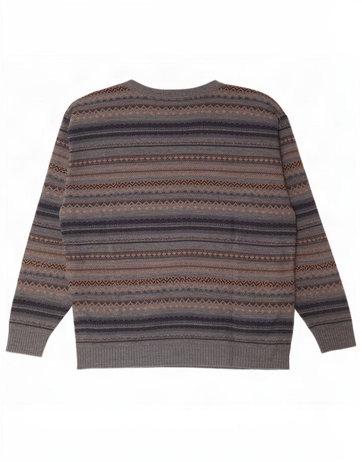 Vintage Herre Boat Neck Jumper Sweater Medium Grey Fair Isle Akryl